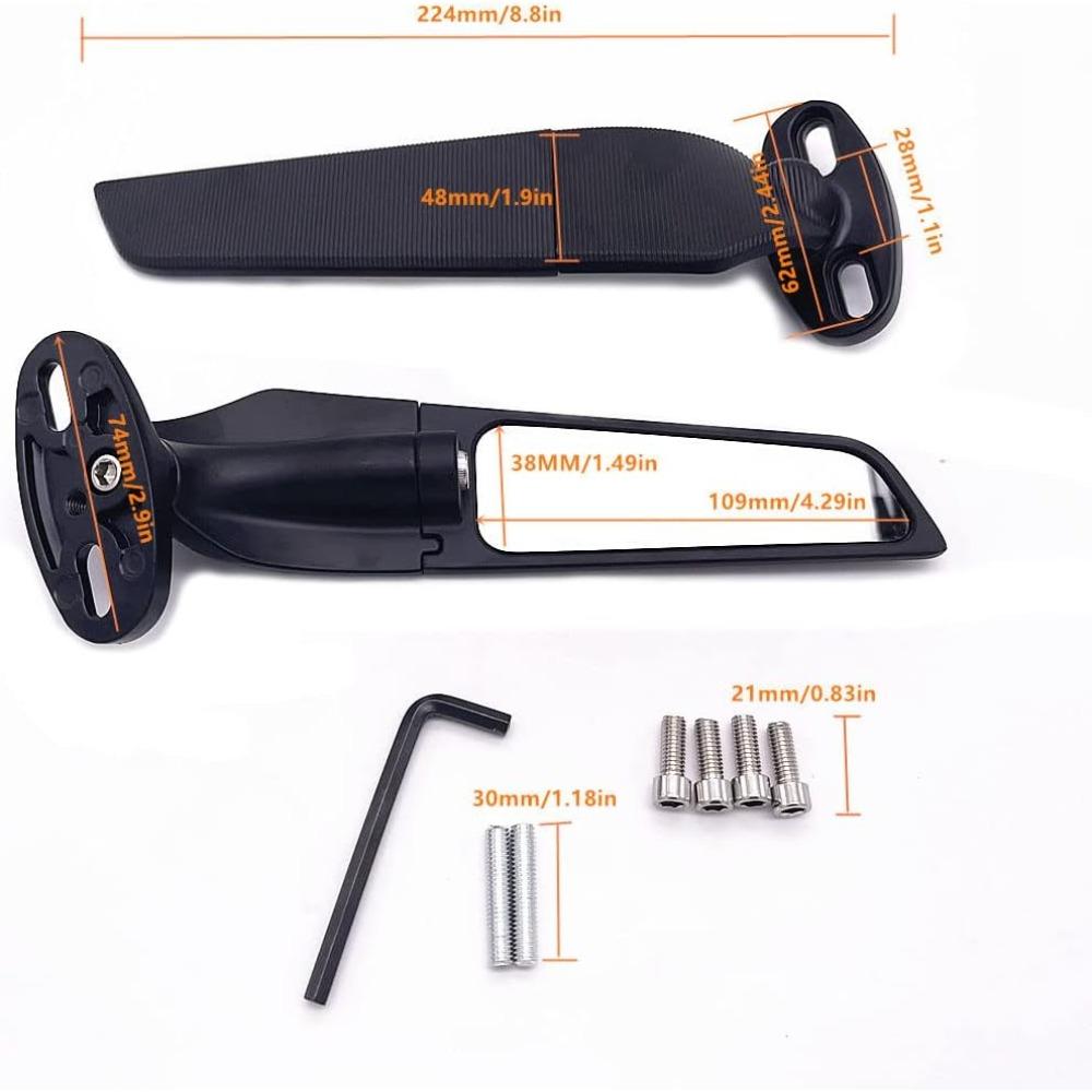 Modified Motorcycle Rearview Mirror,1 Pair Adjustable Rotating Side Mirrors,Wide Viewing Angle Wing Rearview Mirrors For Ninja 300,400,650,ZX6R,CBR1000RR Modified Motorcycle Rearview Mirror,1 Pair Adjustable Rotating Side Mirrors,Wide Viewing Angle Wing Rearview Mirrors For Ninja 300,400,650,ZX6R,CBR1000RR