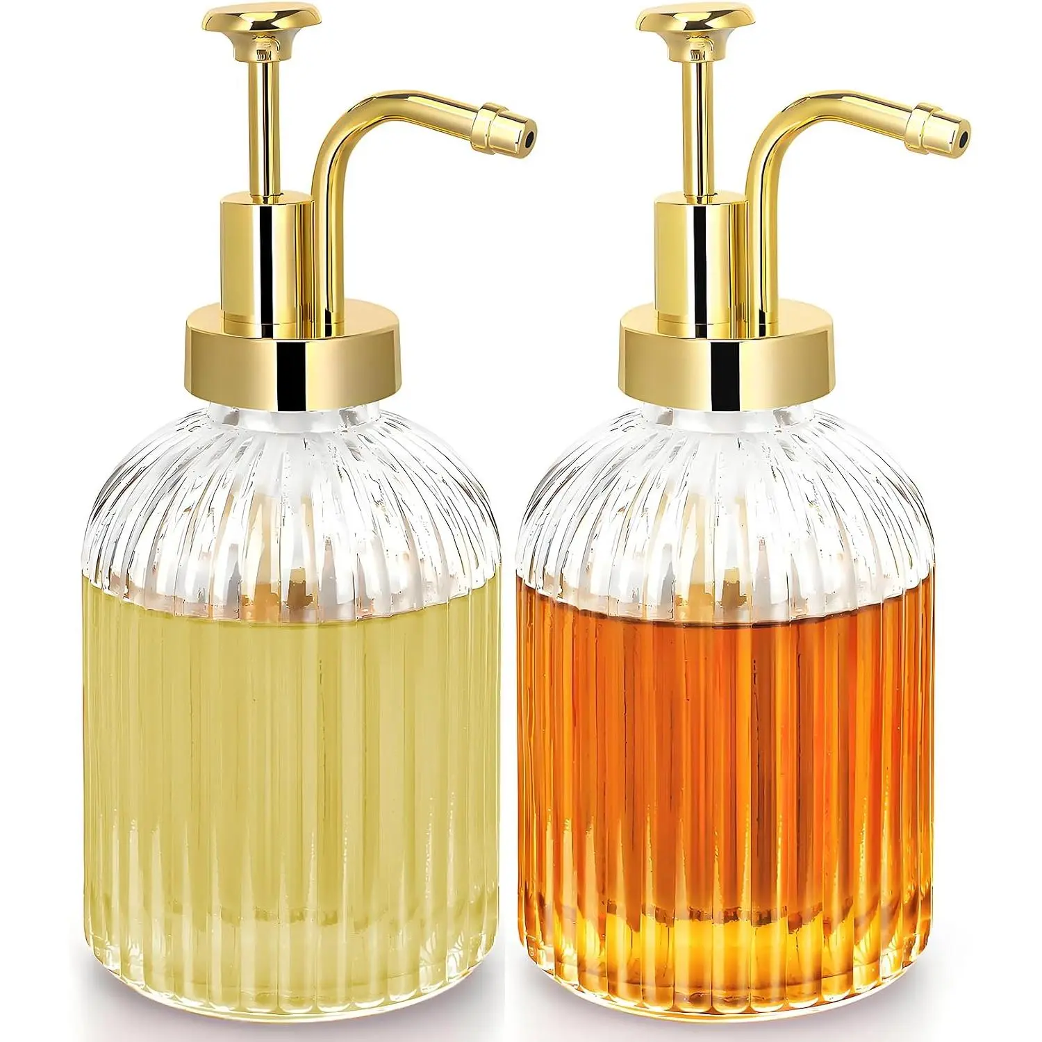 Glass Coffee Syrup Dispenser 10oz, Syrup Bottles with Ribbed Design,  Syrup Pump, Coffee Bar Accessories, Honey Dispenser (2)