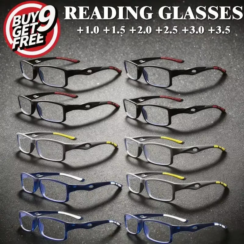 10 Pairs Square Frame Reading Glasses, Unisex Retro Fashion, Reading Eyeglasses, High Quality Eyewear, Lightweight Durable Glasses, Suitable for Sports, Casual, Daily Use, High Value Multi-Pair Backup