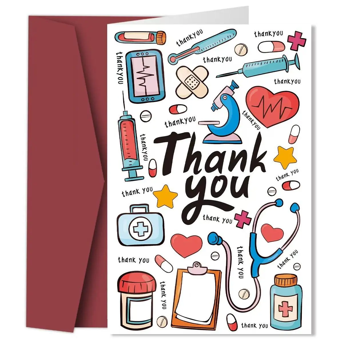 Medical Themed Thank You Greeting Card with Envelope, Appreciation Note for Nurses, Doctors, Healthcare Workers, Nurse Week Gifts