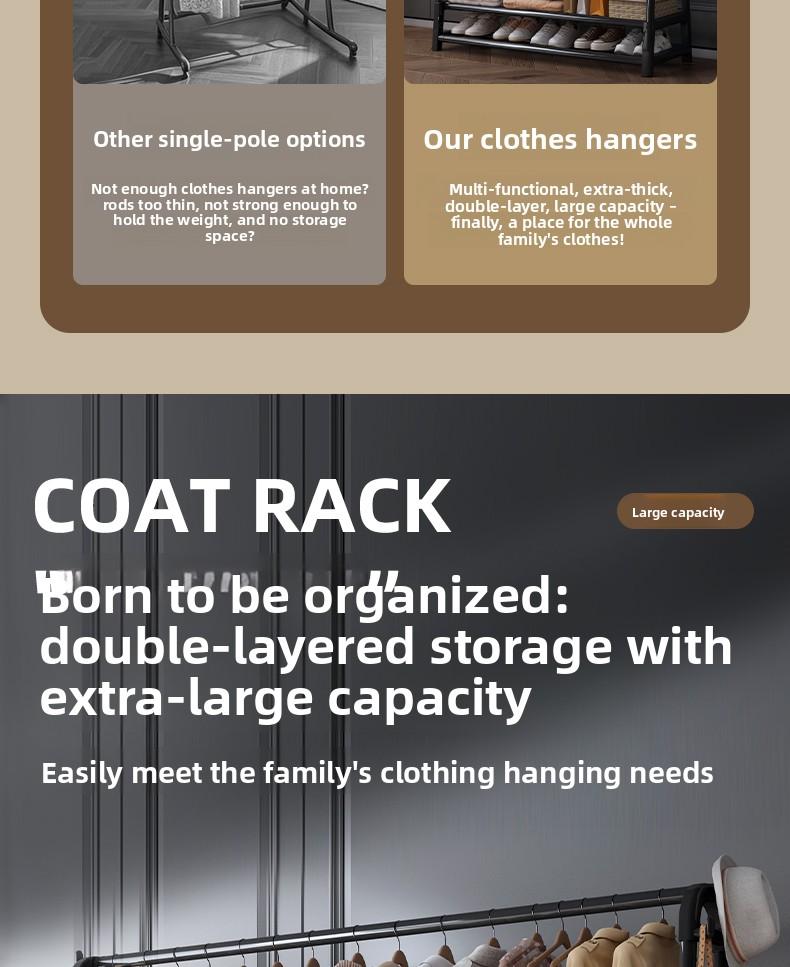 Trending U-Shaped Clothes Drying Pole with Wheels, Double-Layer, 110cm Height, 153cm, 36cm Width, Black