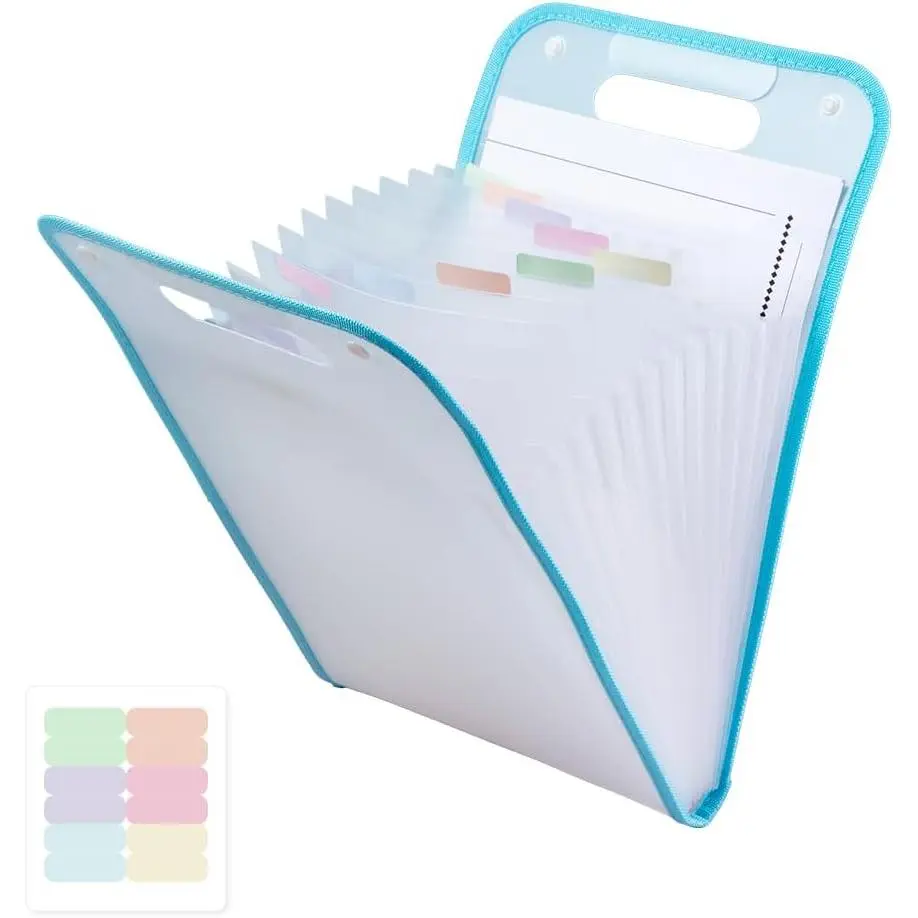 Portable 13-Pocket Expanding Accordion File Folder with Labels, Waterproof A4/Letter Size Document Organizer for Baby & Maternity Office Supplies (Blue)