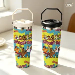1 Pc 30oz Scooby-Doo Dog Tumbler with Handle, Double Wall Insulated Stainless Steel Travel Mug, Flip Lid, Cute Retro Comic Graphic Coffee Cup, Keeps Drinks Hot & Cold, Travel Mug, Great Gift for Birthdays, Halloween, Thanksgiving & Christmas