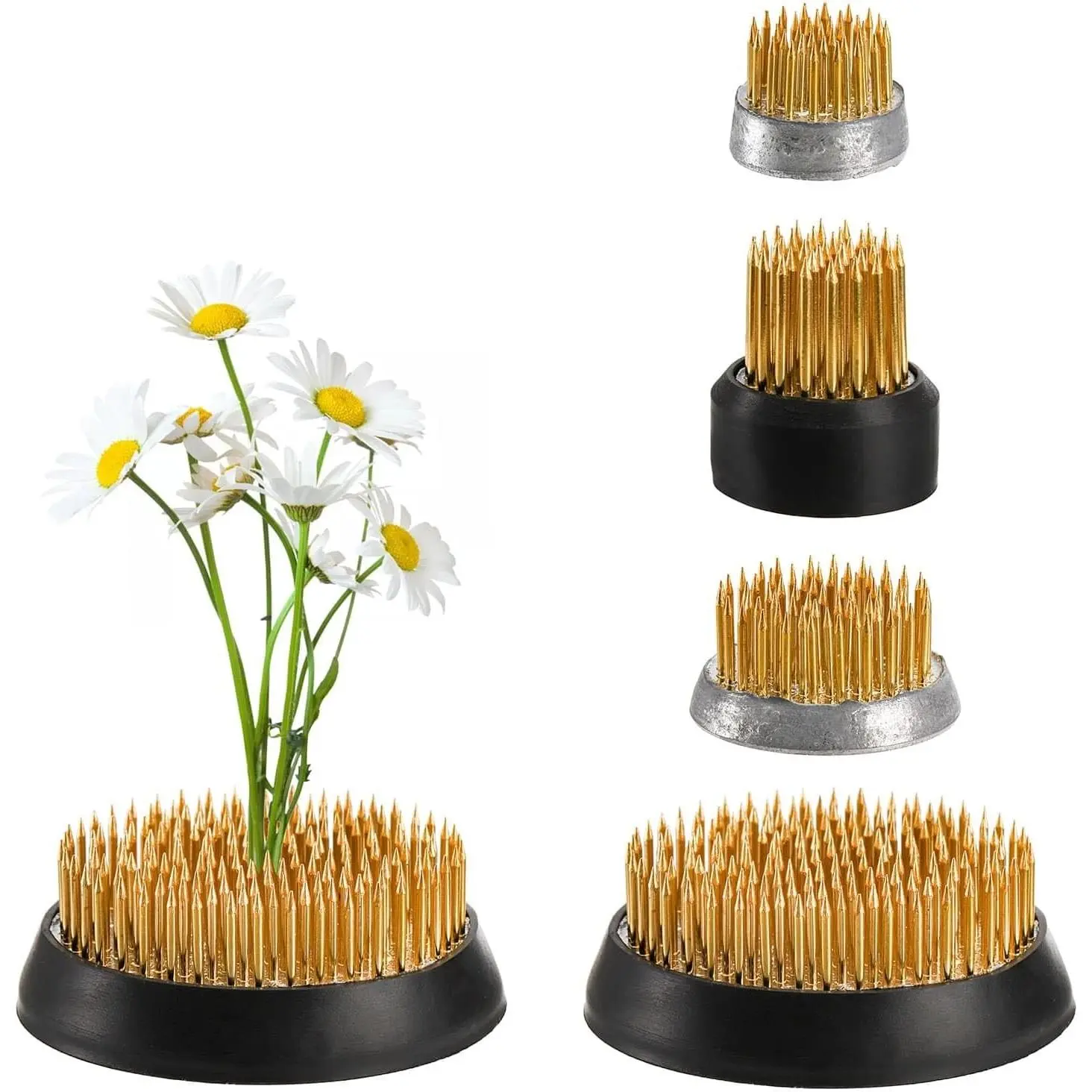 4 Pcs Round Flower Frogs, 0.9/1/1.3/2.3" Flower Arranger Fixed Tools, Japanese Flower Holder Floral Pin Frogs for Flower Arrangement, Plant Fixation and Decoration