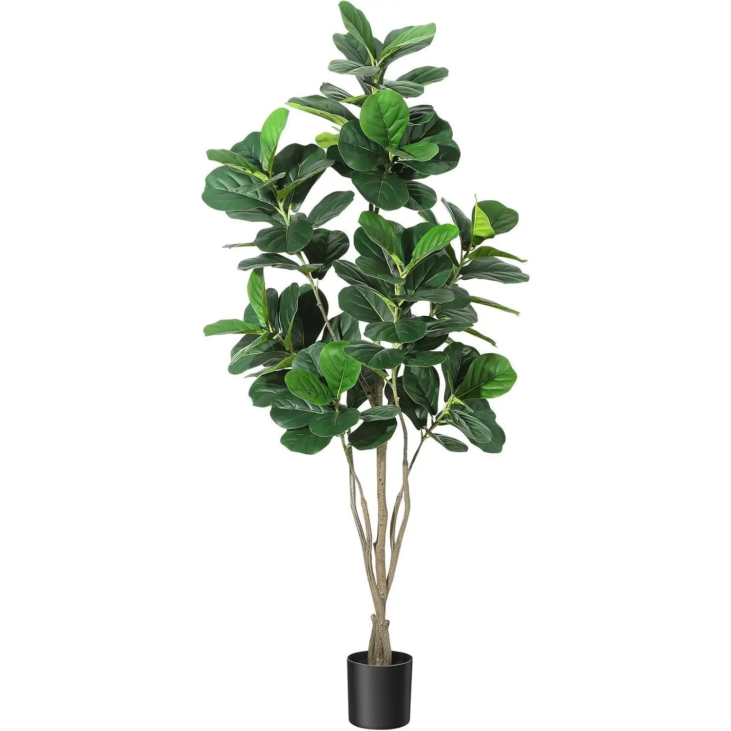 5ft/6ft Silk Fiddle Leaf Fig Artificial Trees with Black Planter Pots, Realistic Decorative Floor Plants for Indoor Home, Office, Nursery or Room Decoration