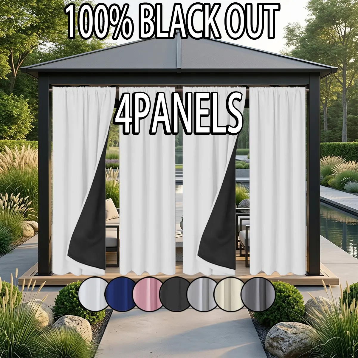 4-piece set, polyester material, coated with a film to block privacy, 100% blackout curtains, rod pocket design, suitable for living room and bedroom decor