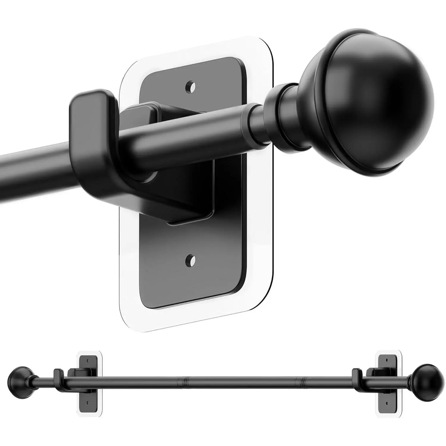 Curtain Rods No Drilling for Renter, 28-47" Adjustable, Black | Easy Tool-Free Installation, Sag-Resistant, Adhesive for Smooth Surface, Flexible Fit for Apartment, Dorm, RVs, Door, Closet