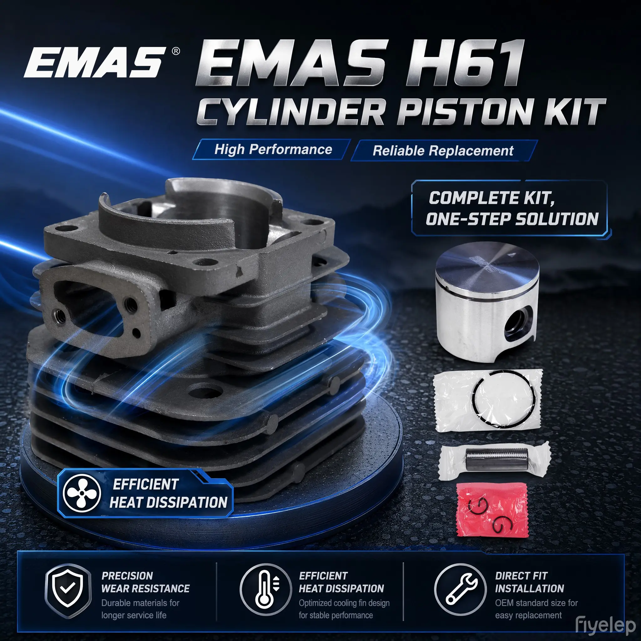 Emas Brand Eh61 Chainsaw Cylinder Assembly, 48mm Chrome Plated, High-Performance Gardening Tool Replacement Part, Durable and Reliable