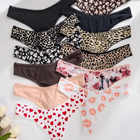 Women's All-Over Print Thong, Soft and Breathable Knickers for Daily Wear, Casual Comfy Panties for All Seasons, Soft Fit Panty