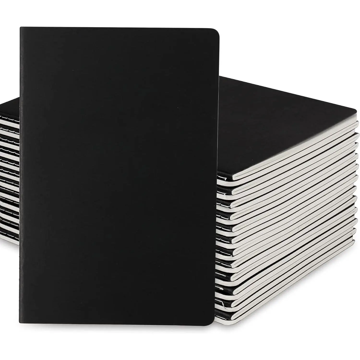 24 Pack Blank Notebook & Journal Bulk, Black Cover, Unlined Plain Thick Paper, A5 Size, 5.5x8.3 inch, 60 Page, Small Sketchbook Subject Note Pad Set for Women Men  Traveler Student Office