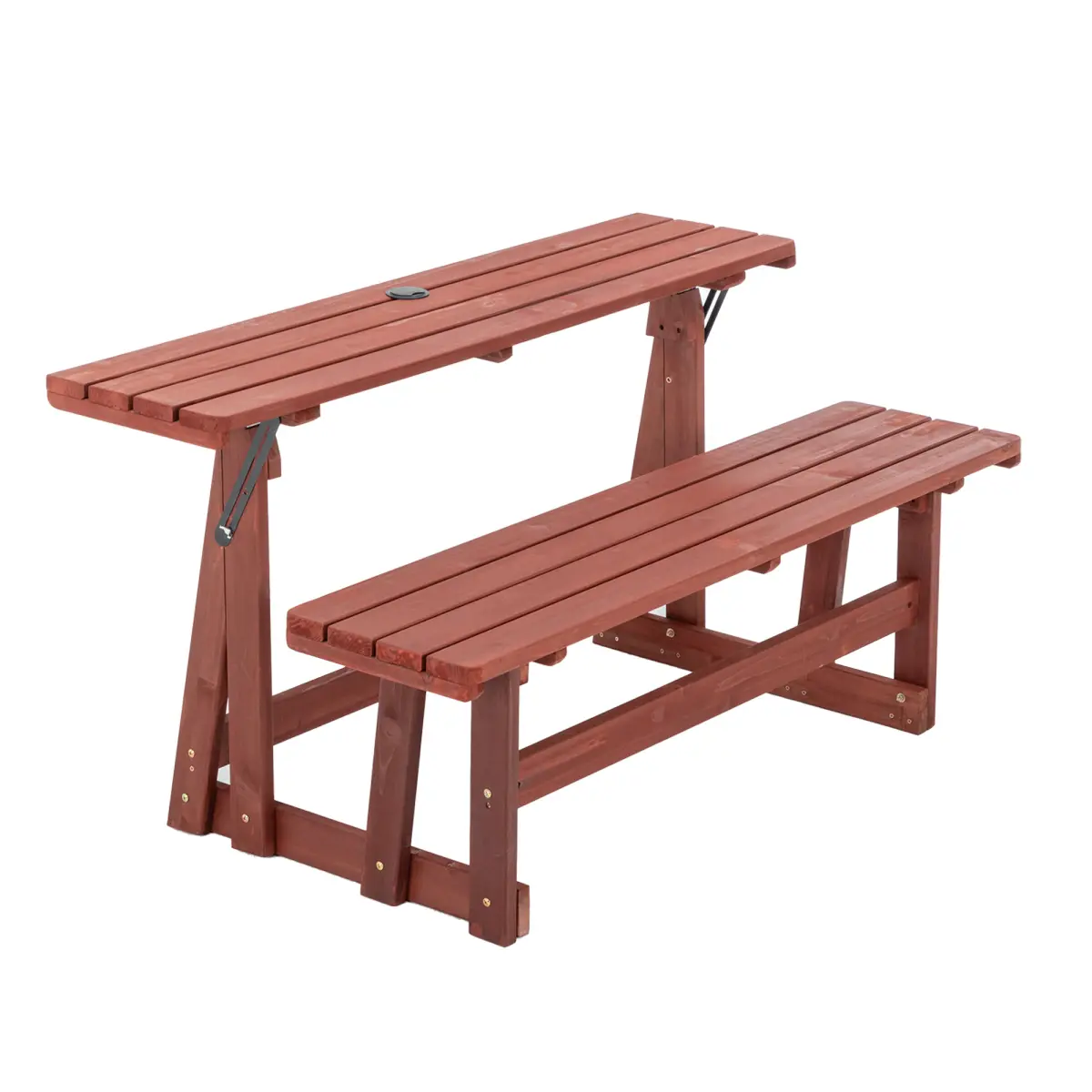 2-in-1 Convertible Bench Picnic Table, Outdoor Folding Dining Set with Backrest & Umbrella Hole, Solid Wood Waterproof & UV Resistant – For Backyard, Patio, Garden, Park Walkway