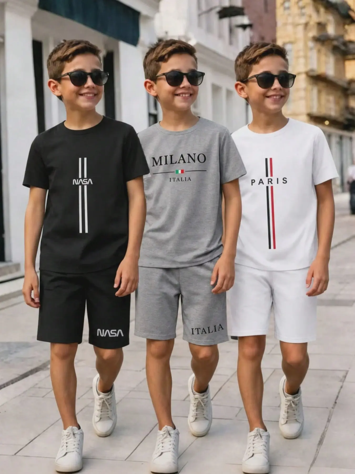 Boys' 3-Piece Set, Summer Clothing Set, Outfit Sets, Mature Simple, Solid Color Letter Print Short Sleeve T-Shirt & Shorts, Casual Home Outdoor Wear