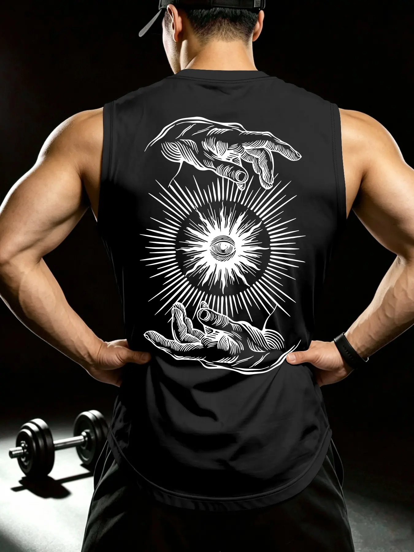 Men's Muscle Training Vest, Creative Print, Breathable Comfort, Sporty Fitted Design, Sleeveless T-Shirt for Weightlifting