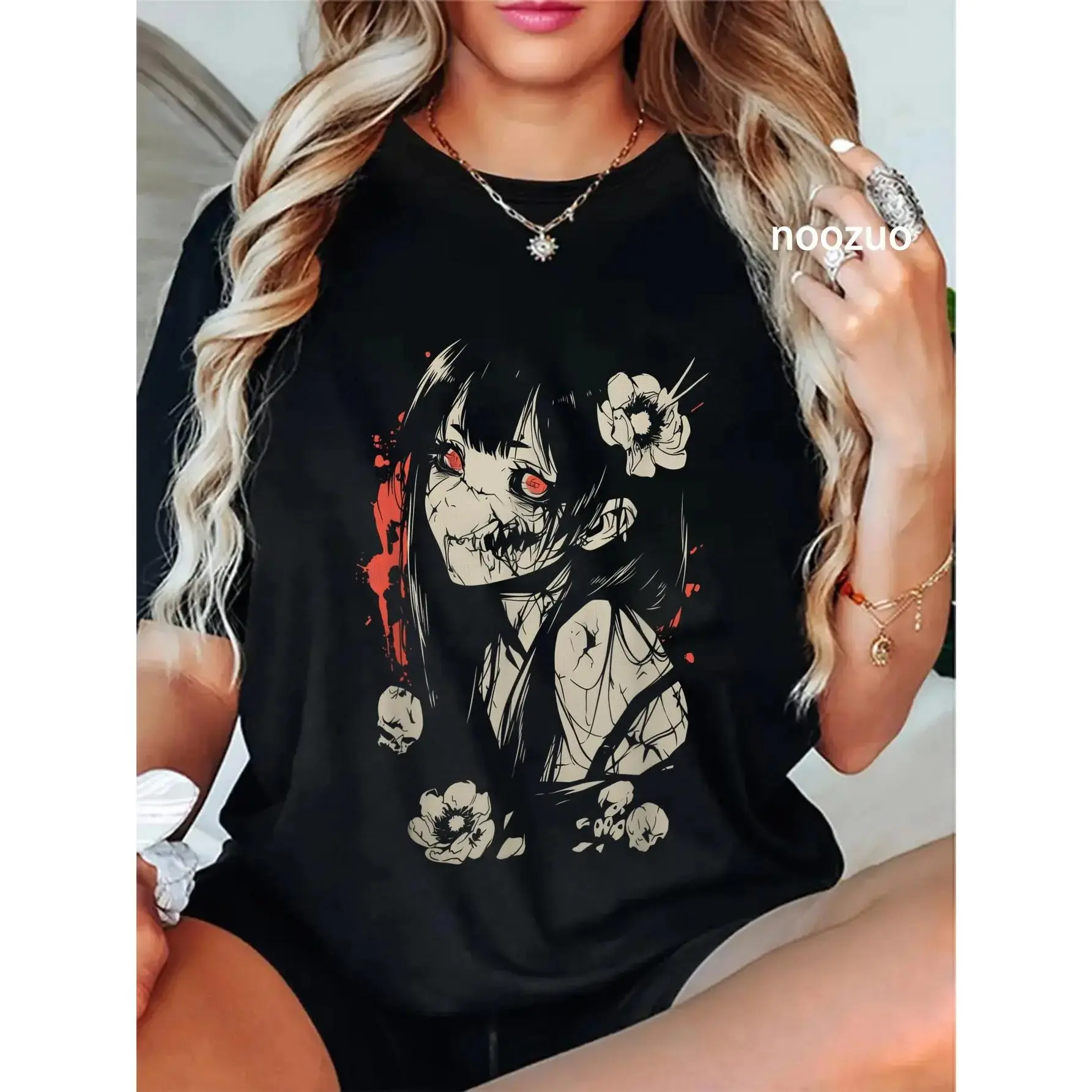 100% Cotton Unisex Horror Anime Manga Japan Japanese Creepy Kawaii Goth T-Shirt Casual Top