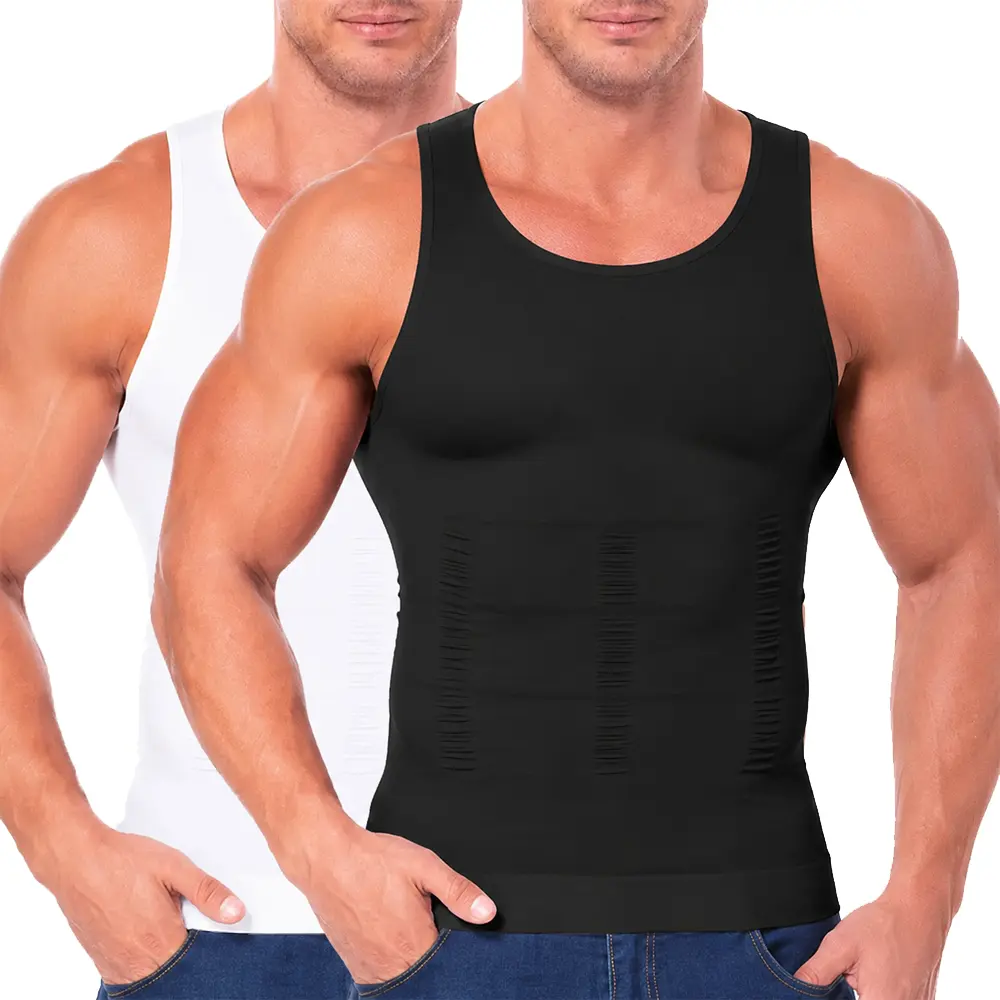 1-2 Pack Men's Compression Tank Top Vest, Sleeveless Athletic Shirt, Tummy Control Workout Base Layer, Muscle Fit Gym Fitness Shirt for Men