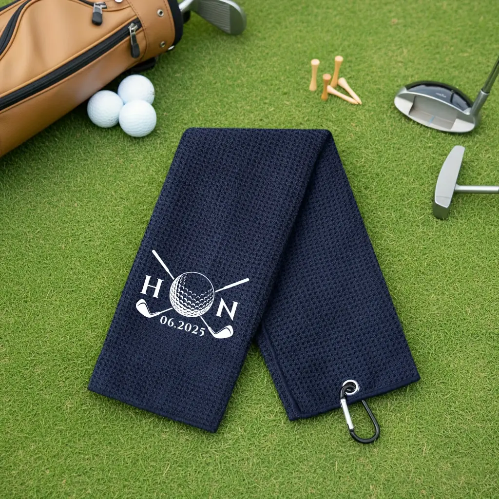 Custom Personalized Golf Towel - Customizable with Printed Golf Club Designs And Personalized Names, 2025. The Perfect Gift for Fathers, Groomsmen, Retirees, Birthdays, And Golf Days. Sporty Style, Waffle Weave