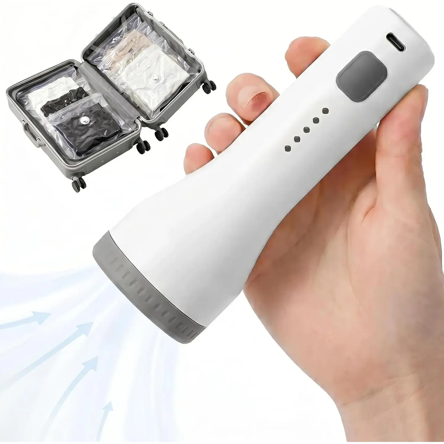 Cordless Electric Travel Portable Vacuum Pump for Storage Bags | USB Rechargeable Vacuum Pump, Travel Air Pump for Compression Bag Clothes Blankets Bedding Luggage, White (No bags)