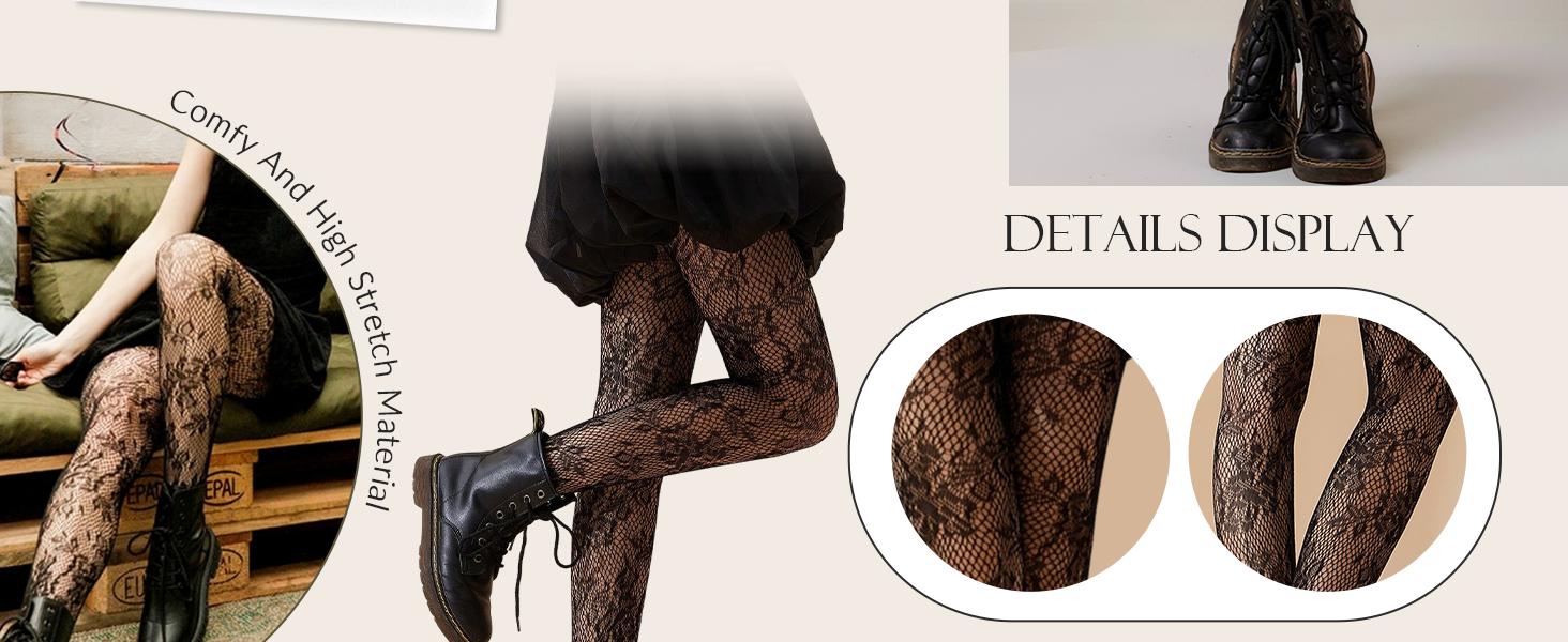 Women's Patterned Fishnet Tights High Waist Pantyhose Floral Stockings
