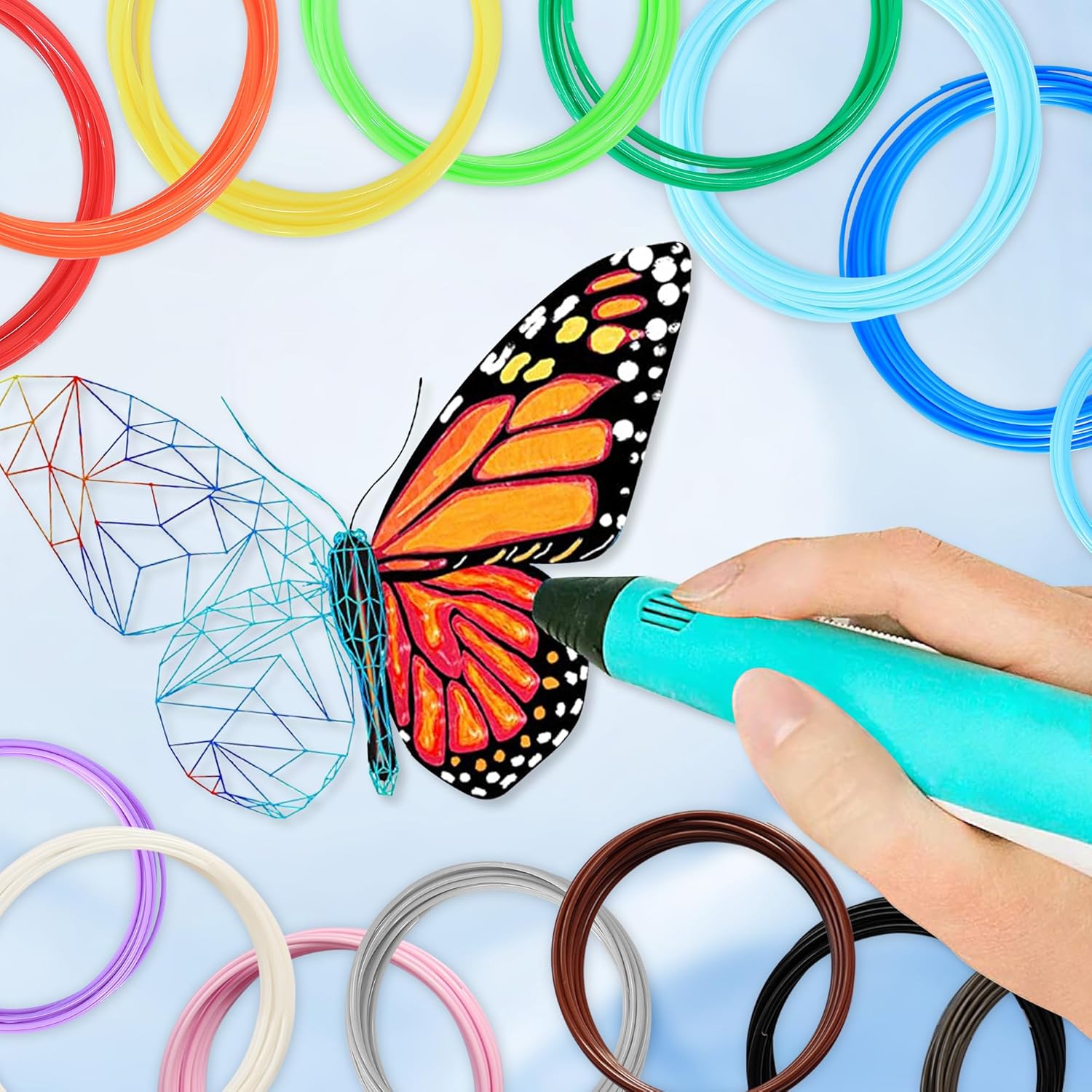 3D Pen 3D Printer PLA Filament Refill, 1.75mm PLA Filament Pack, High-Precision Diameter Filament, Each Color 10 Feet, Total 160 Feet Lengths, Great PLA Printing Sample Pack, Flashforge, Anycubic