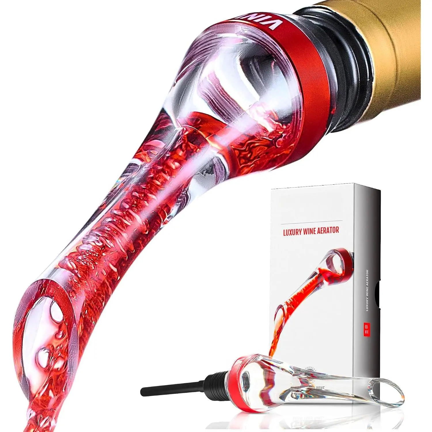 Aerator - Deluxe 2026  Air Aerator -  Aerators Pourer - Red  Decanter with Aerator -  Aerator Pourer Spout - Professional Quality for  Lovers and Sommeliers
