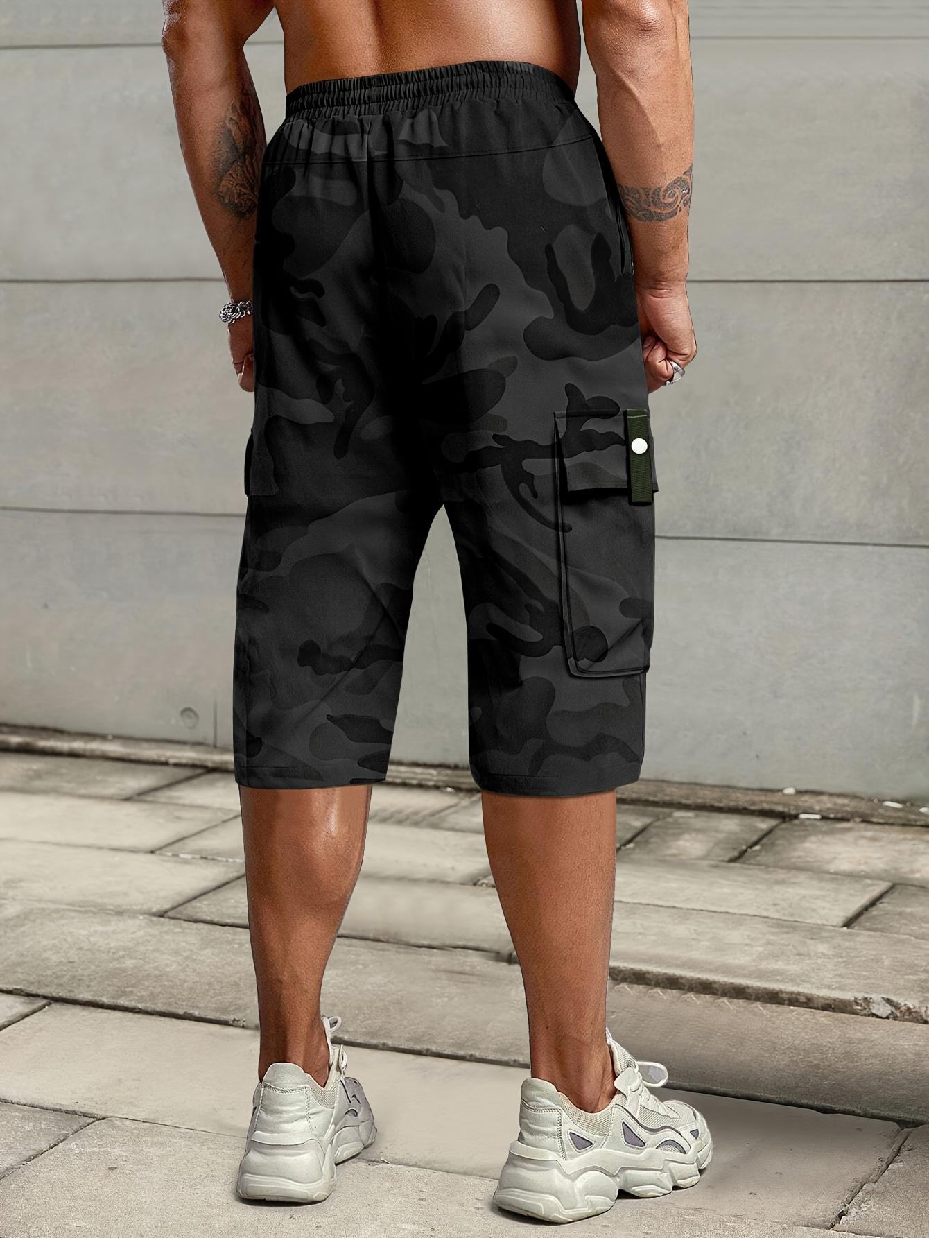 Men's Summer Camouflage Cargo Shorts - Elastic Drawstring Waist & Multiple Pockets, Durable Non-Stretch Regular Fit for Casual/Outdoor Wear