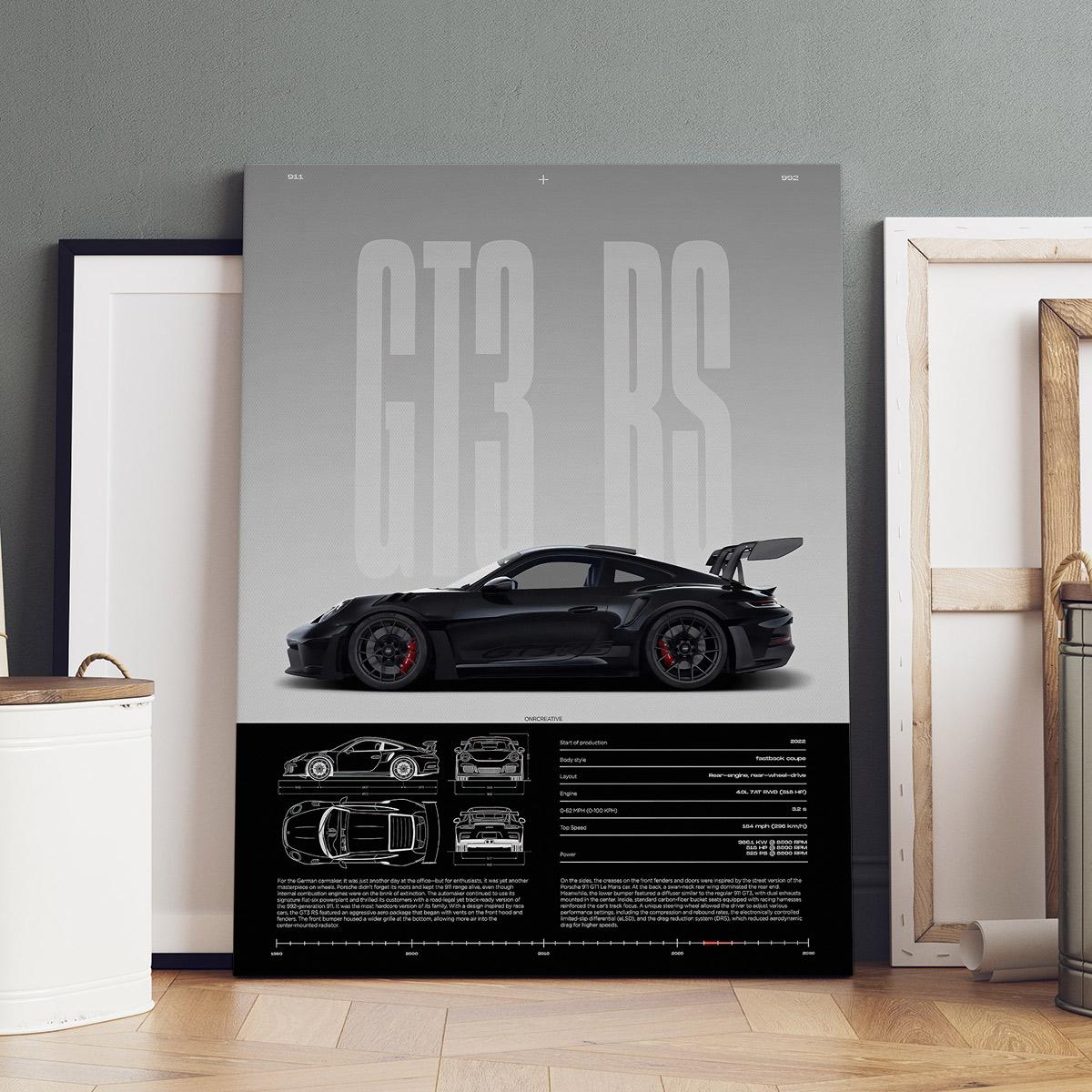 Wooden-Framed Canvas Painting, High-Performance GT3 RS Specification Poster, Modern Canvas Wall Art for Living Room, Bedroom & Office Decoration, Modern Home Decor, Fashion Artistic Ornaments