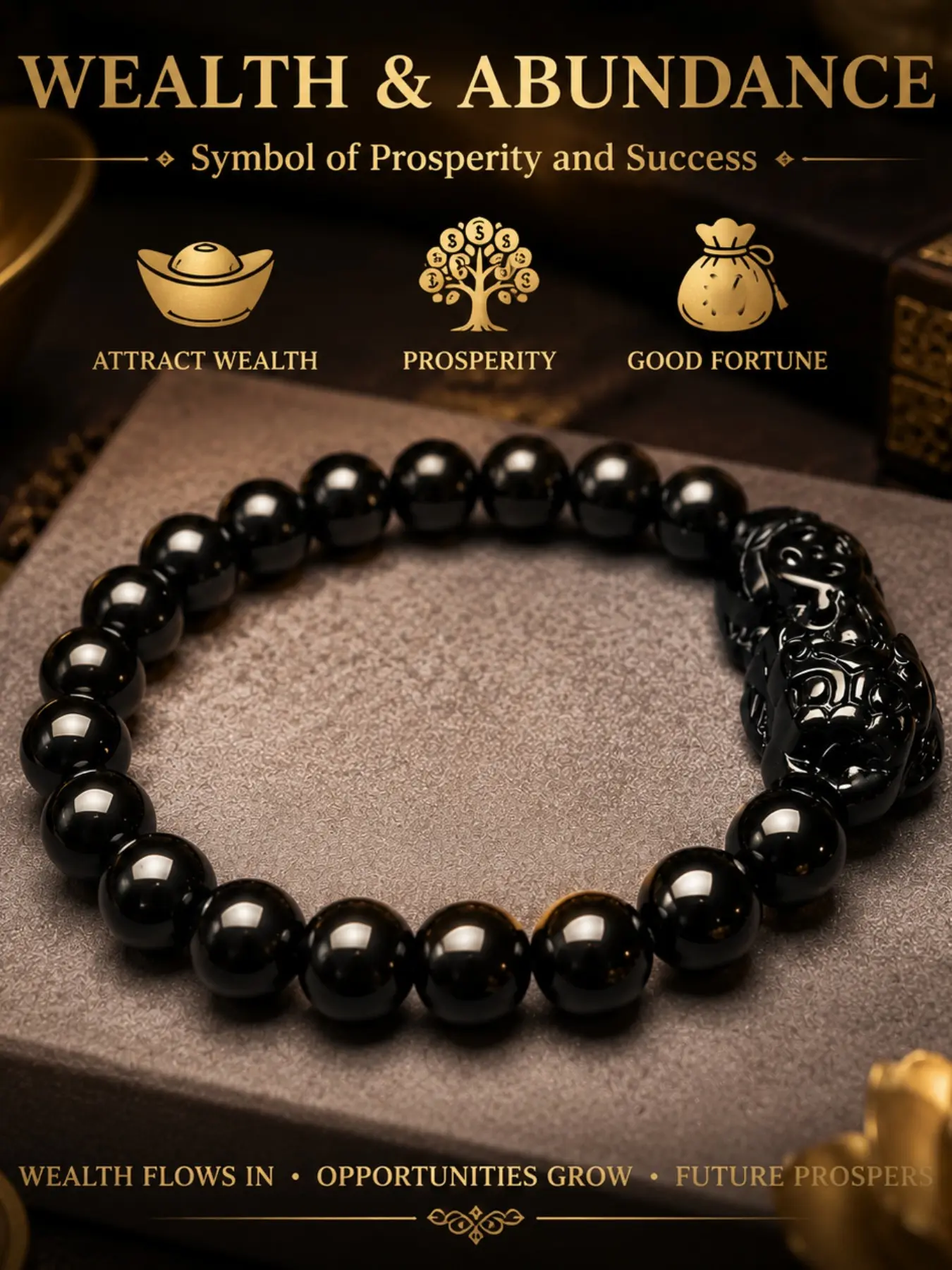 1/2pcs 8mm Natural Obsidian Pixiu Bracelet, Symbolizes Wealth and Prosperity, Unisex Fashion Jewelry, Perfect for Daily Wear, Gifts