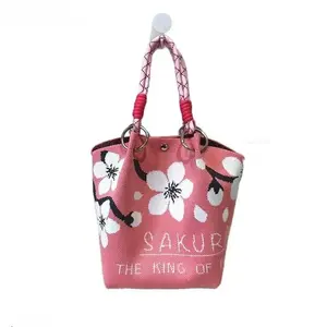 Bohemian Flower Knit Mini Bucket Bag, Popular Colorful Woven Tote Purse, Lightweight Floral Print Handbag, roomy interior & vibrant pattern, great for daily use, travel and adding a pop of color to your look
