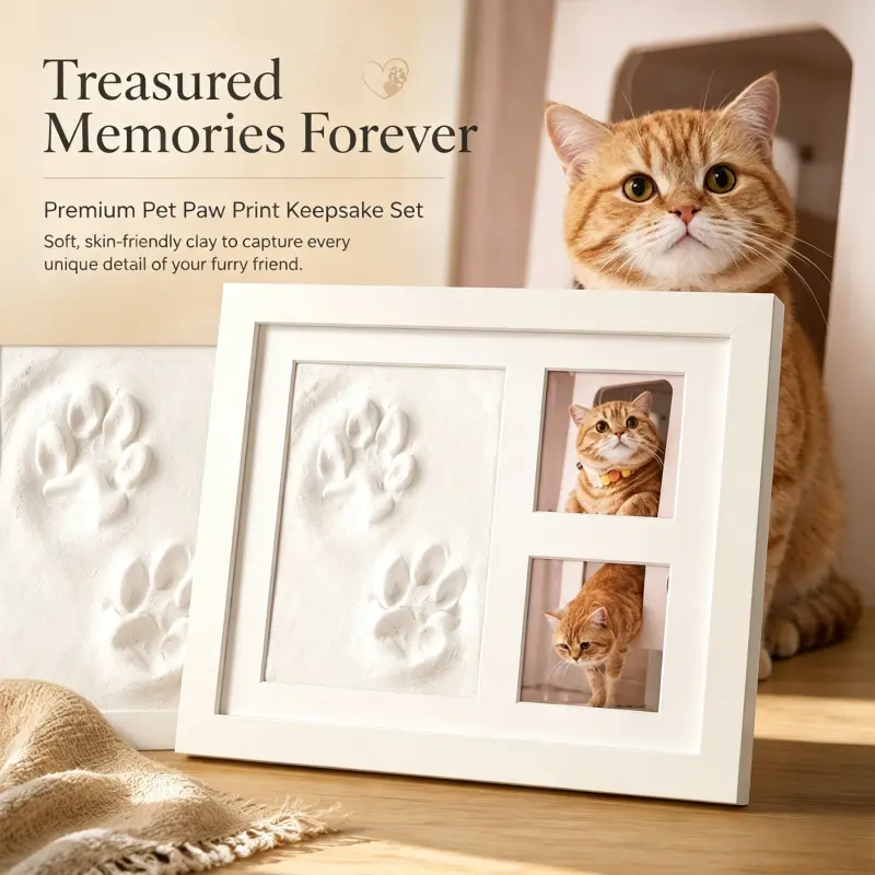 pet paw print memorial frame kit non toxic soft clay dog cat footprint keepsake photo display sentimental gift for pet parents new pet party craft