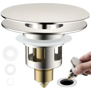 Bathroom Sink Drain Strainer Hair Catcher Upgraded with Removable Stainless Steel Filter Basket, 2 in 1 Pop Up Sink Stopper for 1.1''~2.36'' Sink Basin Hole, Big Cover Cap, Brushed Nickel