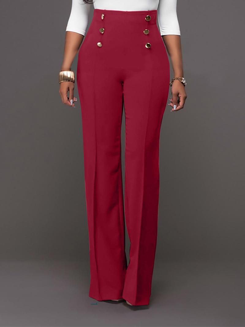 Women's Plain Double Button High Waist Pants, Chic Casual Zipper Back Trousers for Spring & Fall, Fashion Women's Bottoms for Daily Wear