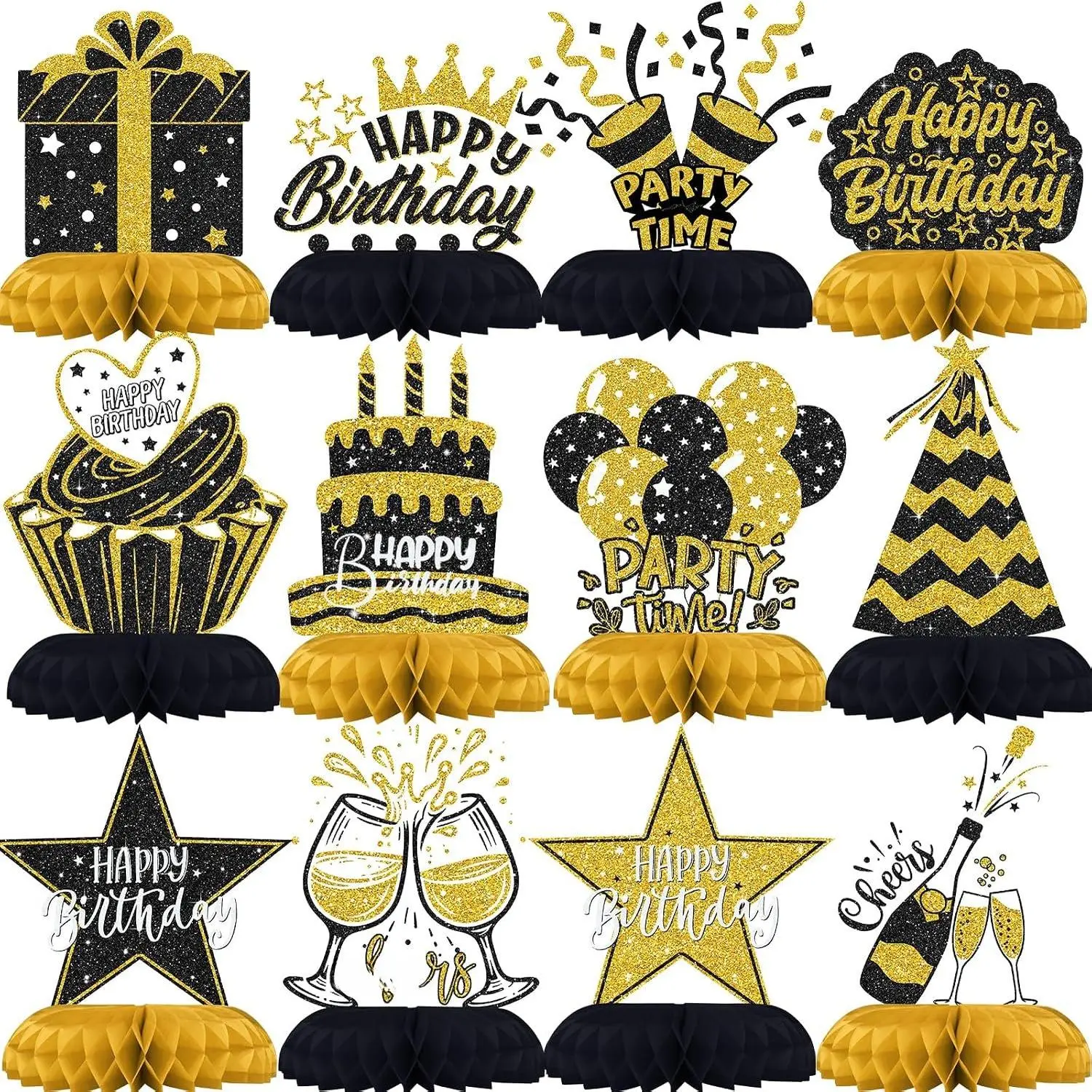 Black and  Birthday Decorations – 12 count  Table Centerpieces, Elegant Party Table Toppers for Women, Classy Black  Birthday Party Supplies