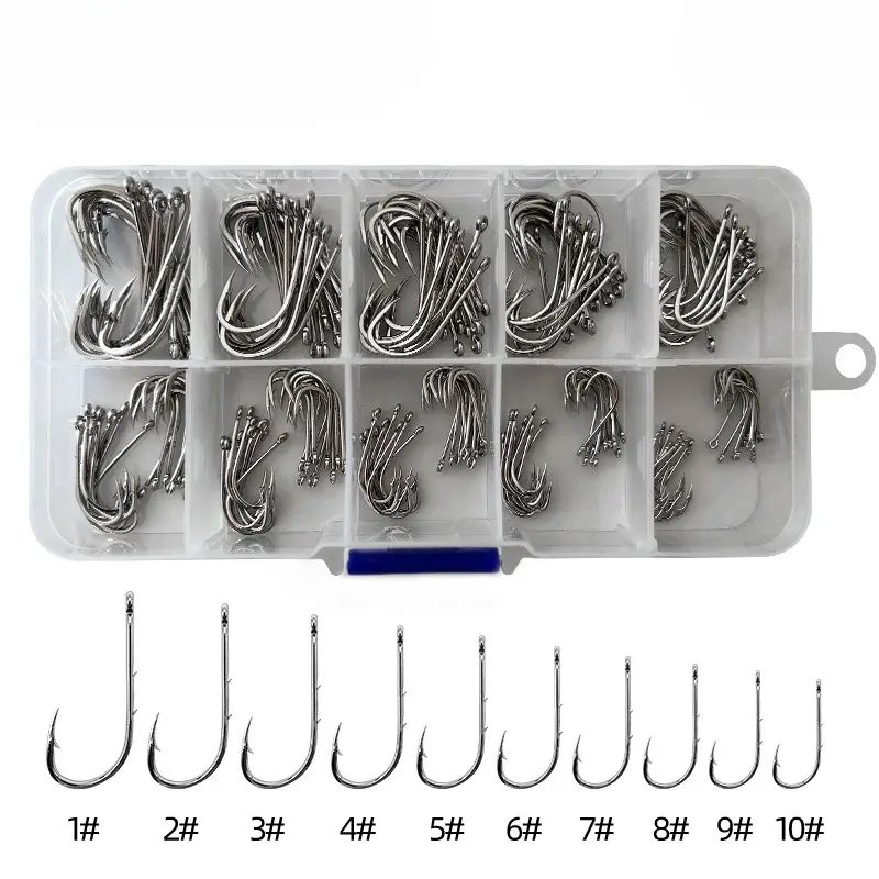 High Carbon Steel Live Bait Hook Set – Assorted Sizes Long Shank Double Barb Straight Shank Barbed Hooks, Saltwater & Freshwater Fishing Tackle Kit for Bass, Catfish, Trout & Panfish
