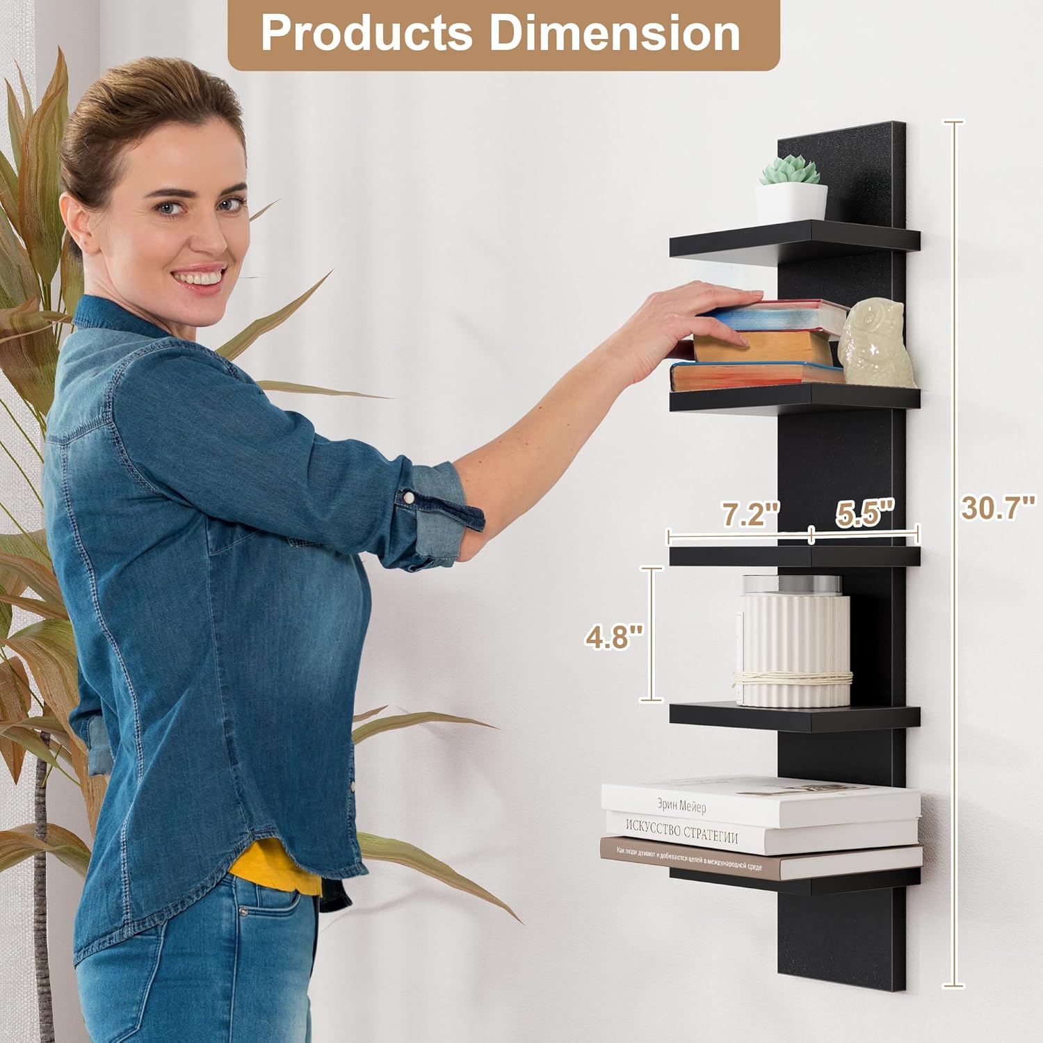 5 Tier Wall Shelf Unit, Decorative Wall Mount Vertical Shelving, Floating Storage Home Decor Organizer Tall Tower Design Utility Shelving Bedroom Living Room, Black 5 Tier Wall Shelf Unit, Decorative Wall Mount Vertical Shelving, Floating Storage Home Decor Organizer Tall Tower Design Utility Shelving Bedroom Living Room, Black