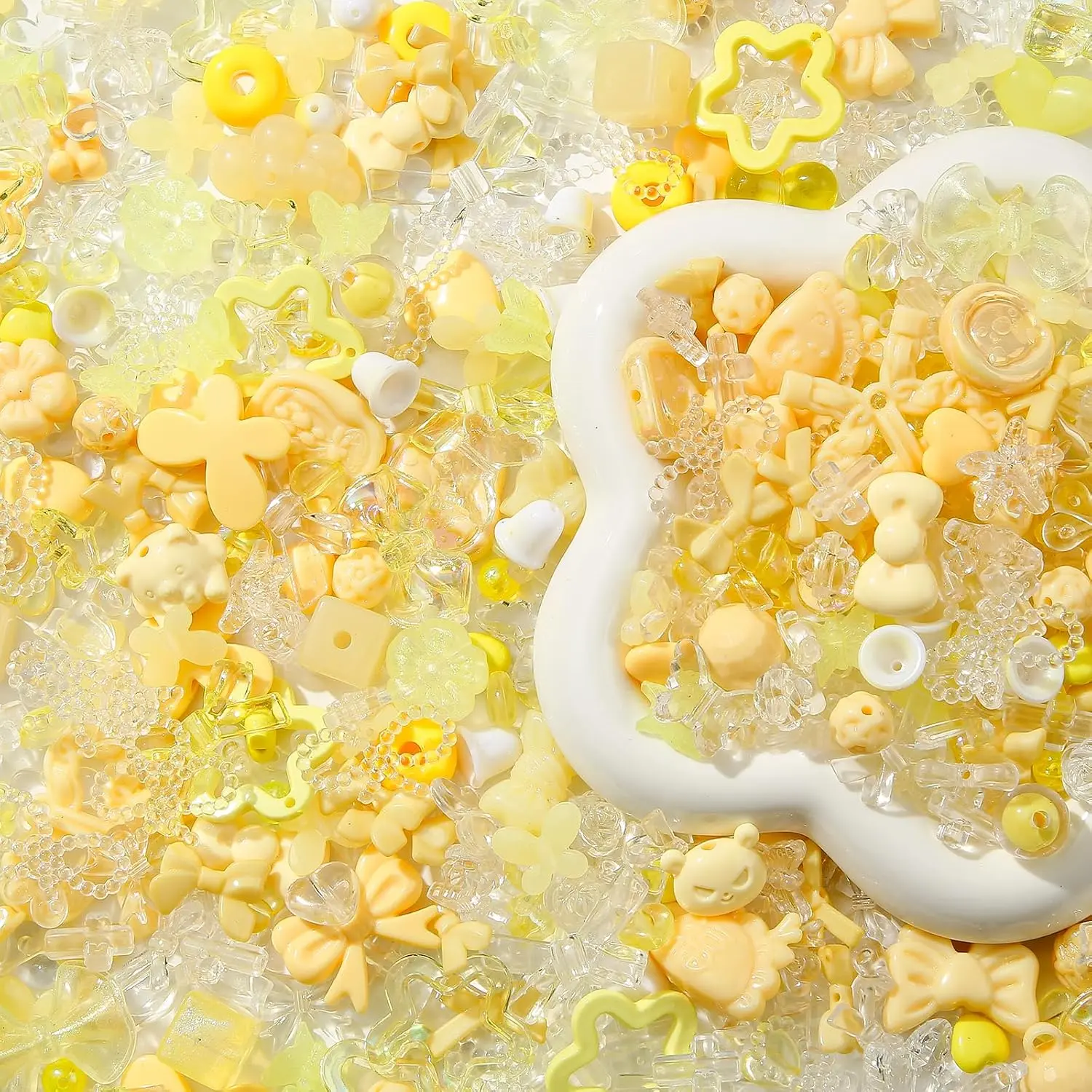 500g   Beads Flower  Butterfly Candy  Kawaii Beads for  Bracelets  Making DIY Plastic Crafts (Yellow)