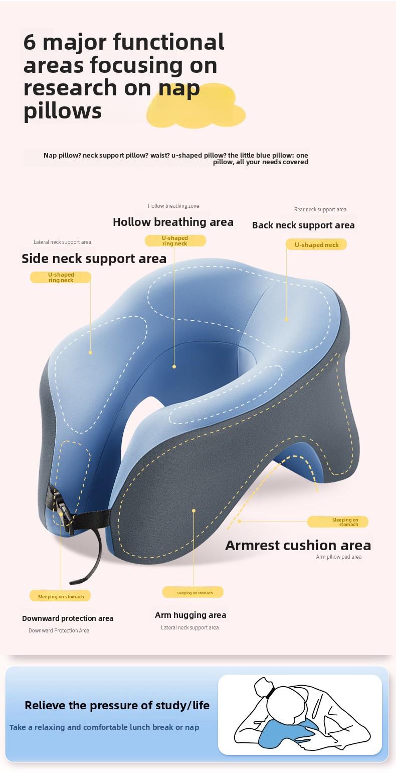 Office U-shaped Nap Pillow Multifunctional Tool for Students to Sleep on Stomach at Desk During Lunch Breaks with 6 Major Functional Areas