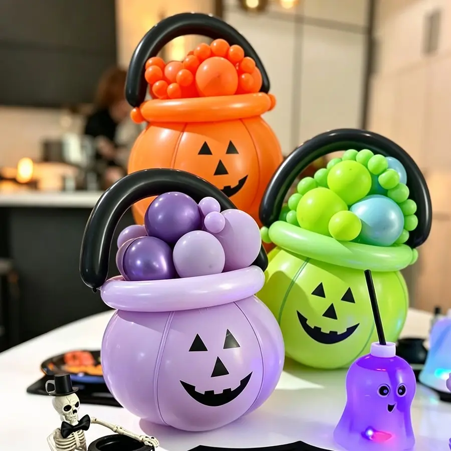 Halloween Pumpkin Bucket Balloon, Colorful Pumpkin Lantern Candy Basket Balloon, Halloween Party Home Wall Hanging Decor, Kids Trick-Or-Treat Gift