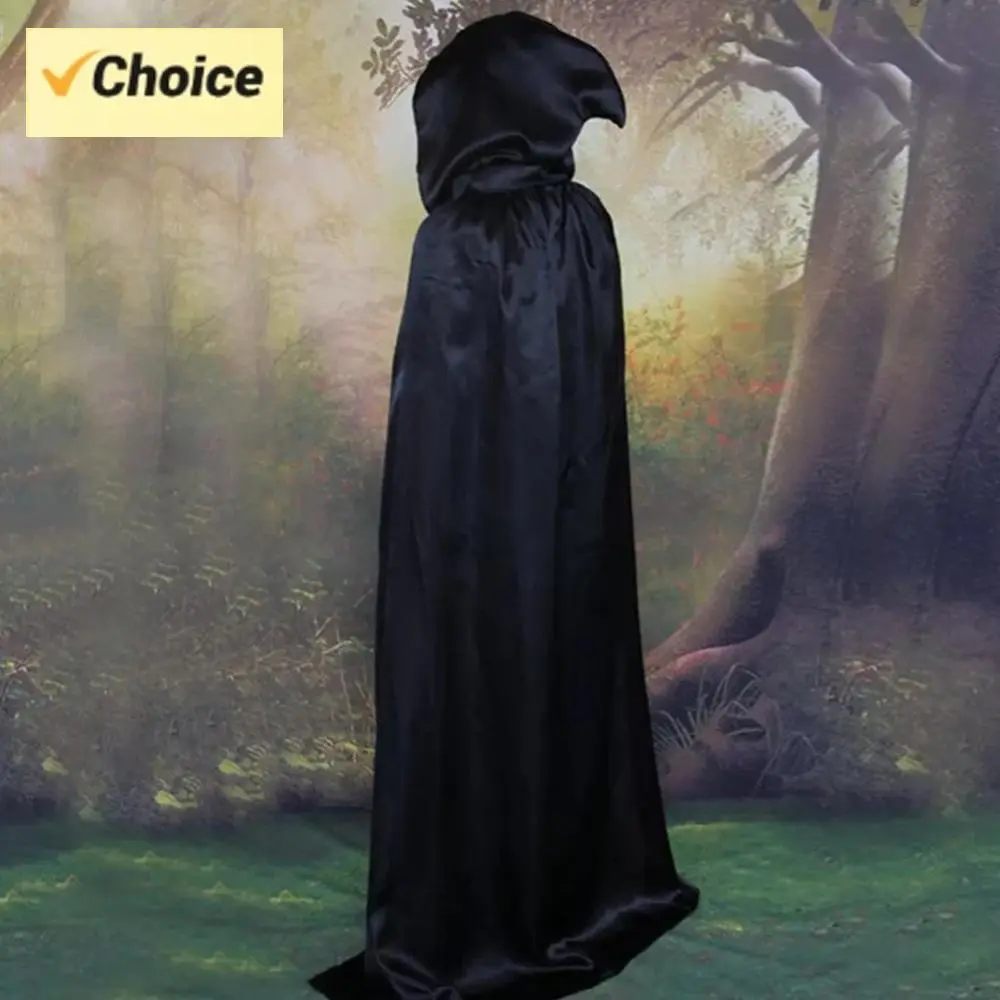 Hooded Cloak Cosplay Women Men Grim Reaper Cloak 90-150CM Devil Witch Black Long Cape Halloween Party Role Playing Dress Up Prop