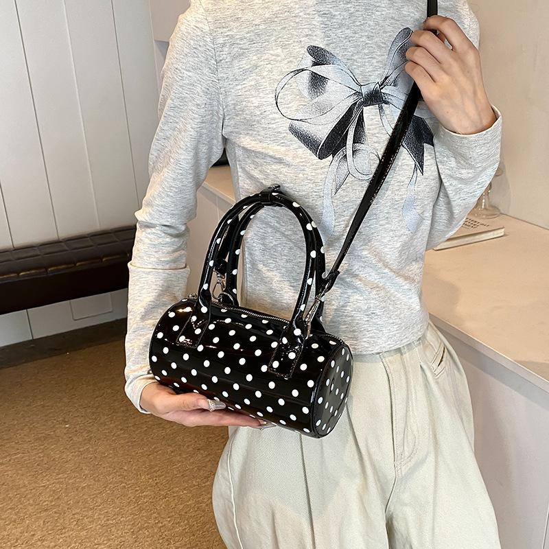 Crossbody Bag for Women Barrel Shape Mini Top Handle Purse PU Leather Polka Dot Cute Handbag Adjustable Strap Daily Use