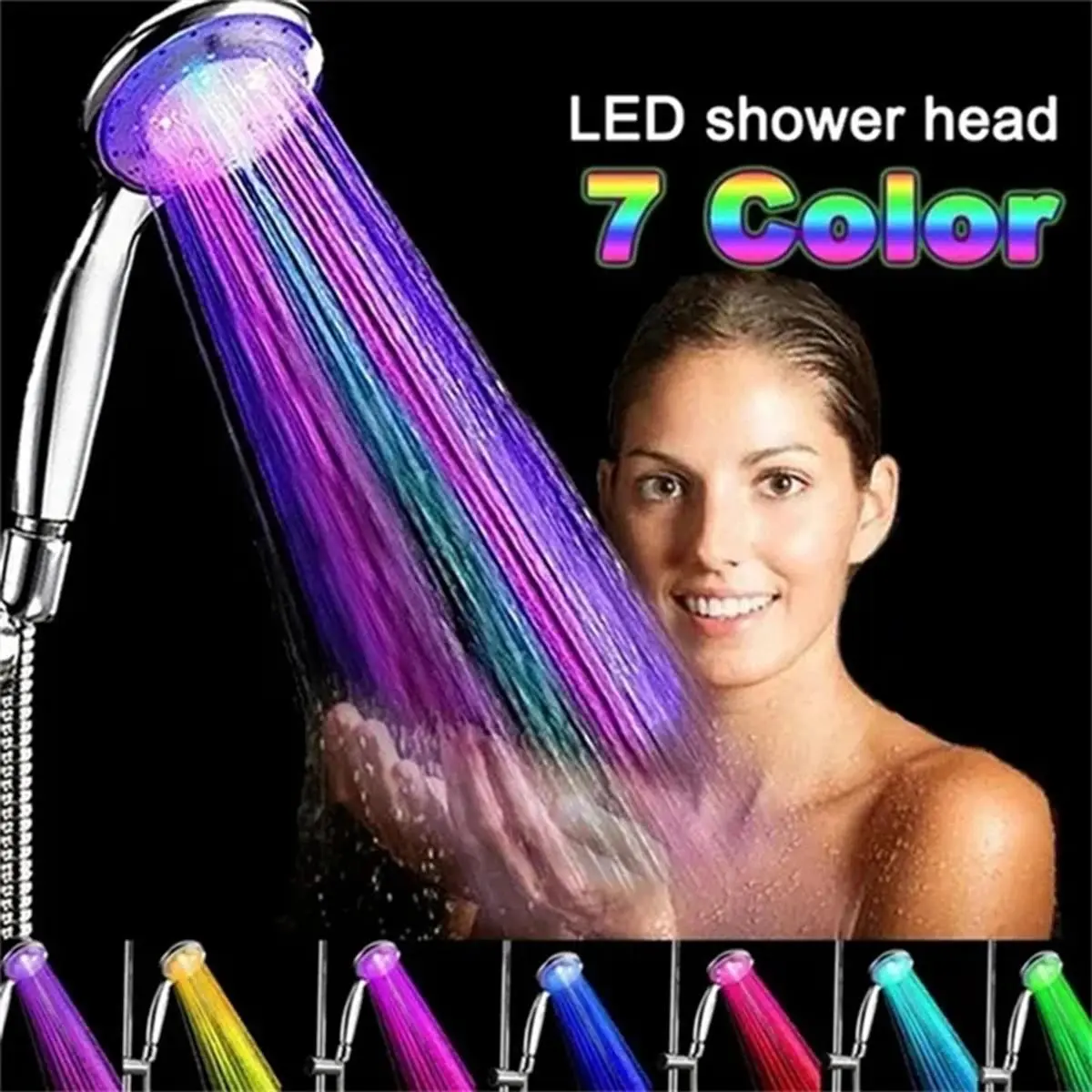 1 x 7-Color Electroplating LED Shower Spray Head, ABS Material, Auto-Change LED Lights, Water-Saving Indoor Use Bathroom Gadget, Home Bathroom Accessory for Delightful Bath Experiences