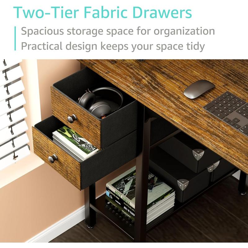 Lufeiya Computer Desk with Drawers - 40 Inch Work Reversible Small Desk for Bedroom Home Office, Simple Study Writing Table PC Desks with Drawer Storage Shelves, Rustic Brown, Get Free Gift Lufeiya Computer Desk with Drawers - 40 Inch Work Reversible Small Desk for Bedroom Home Office, Simple Study Writing Table PC Desks with Drawer Storage Shelves, Rustic Brown, Get Free Gift