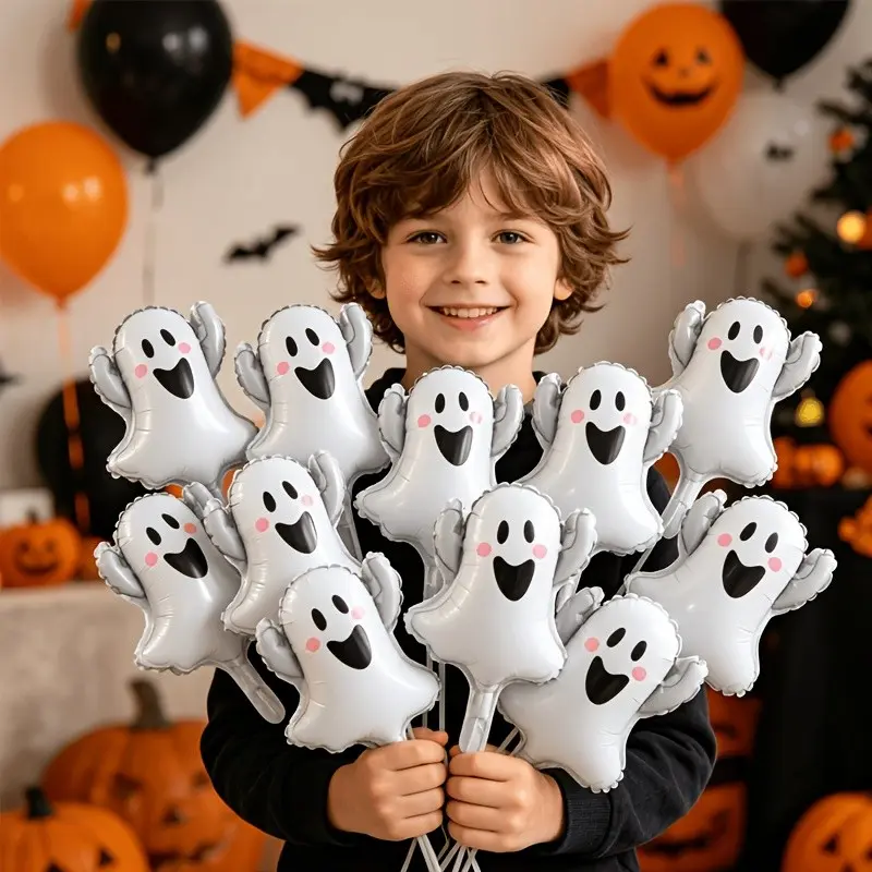 10pcs Mini Ghost Halloween Balloons, Kids Party Gifts, Indoor Outdoor Decor, Photo Wall Accessories, Boy Girl Toys