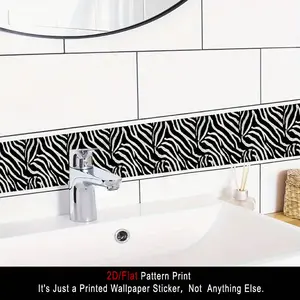 1pc 2D/Flat Self-Adhesive Removable Waistline Wallpaper, Black and White Zebra Stripe Pattern PVC Skirting Board Wall Sticker, 3.94×196.85in (10×500cm) Home Decor Film, Self-Adhesive Baseboard Renovation Decal. Peel-and-Stick Wallpaper Border