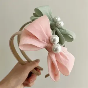 High-end Pearl Bow Hairband for Women and Girls Solid Color Hairpin New Fashionable Children's Versatile Hair Accessories
