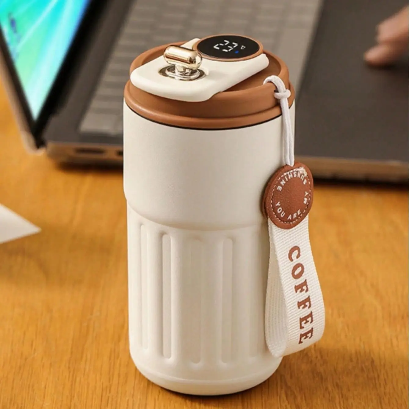 Digital Temperature Insulated Cup, Stainless Steel Tumbler, Portable Vacuum Coffee Thermos with Strap, Sports Water Bottle, Fitness Accessory, Drinking Cup, Valentine's Gift
