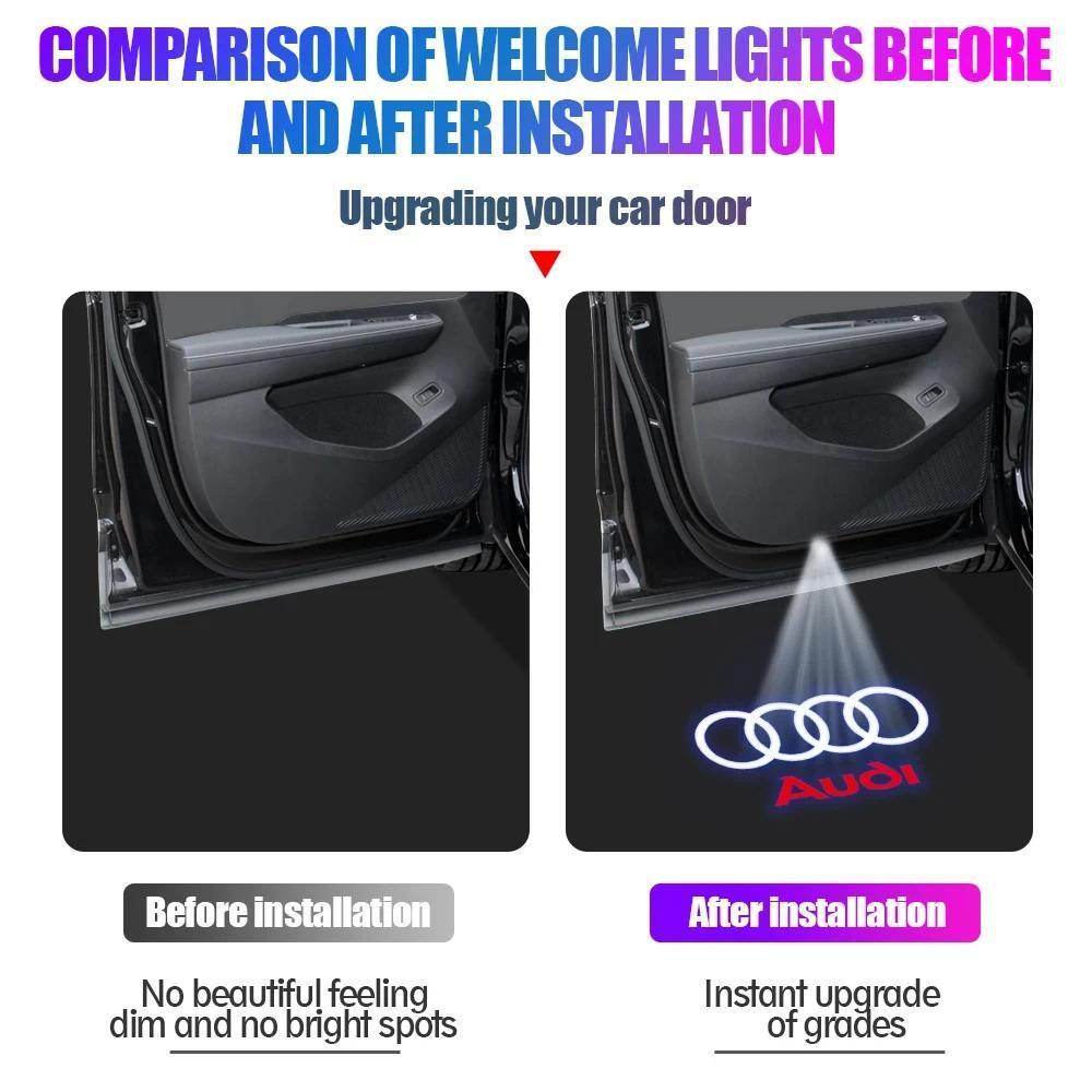 2Pcs LED Car Door Welcome Light HD Wireless Light Projector Lamps For Audi A3 A4 A6 A5 Q5 A1 Q7 Q6 Q3 Q2 Q8 A7 A8 TT S1 SQ5 RSQ3