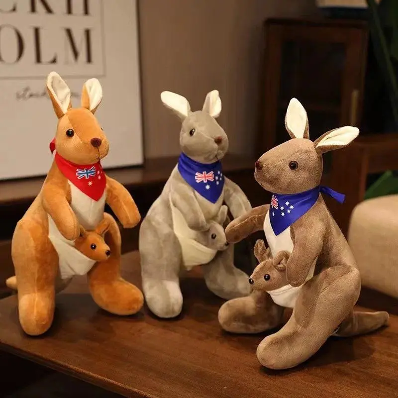 Lifelike Scarf Mum & Baby Kangaroo Soft Plush Stuffed Toy, Children Play Item, Australian Animal Themed Party Gifts for Kids