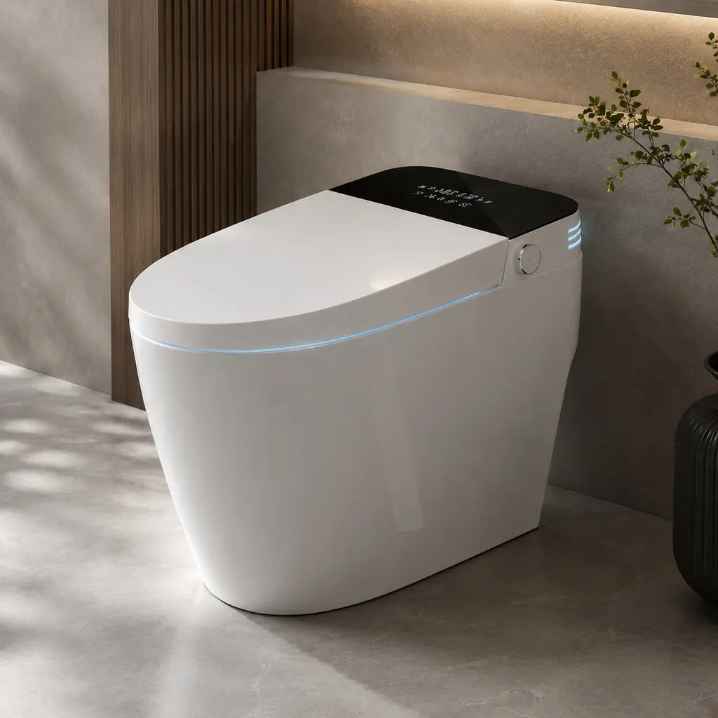 ARCH Tankless Smart One-Piece Toilet with Built-In Bidet, Auto Open/Close, Heated Seat, Warm Water & Dry, Remote Control, White+Black Ceramic Modern Bathroom Toilet, 15.75W x 26.77D x 18.11H Inches, White+Black Color Options