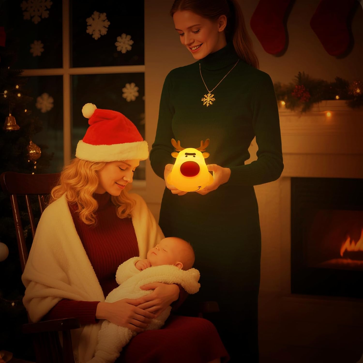 Baby Night Light, 3-Level Adjustable Charging Nursery Lamp, Timer Reindeer Touch Bedside Lamp, Baby Room Decor, Suitable for Breastfeeding Infants