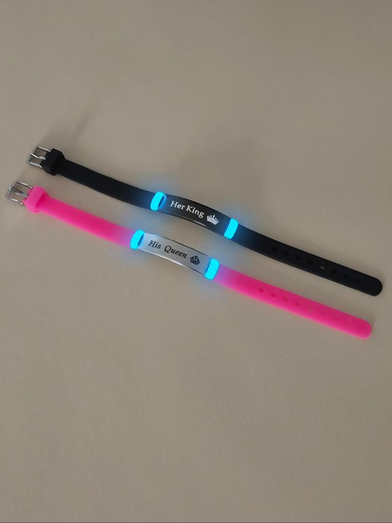 Couple Crown Pattern Luminous Couple Bracelet Set, Fashionable Glow in The Dark Bracelet for Women & Men, Trendy All-match & Exquisite Jewelry for Birthday Gift, Fashion Accessory
